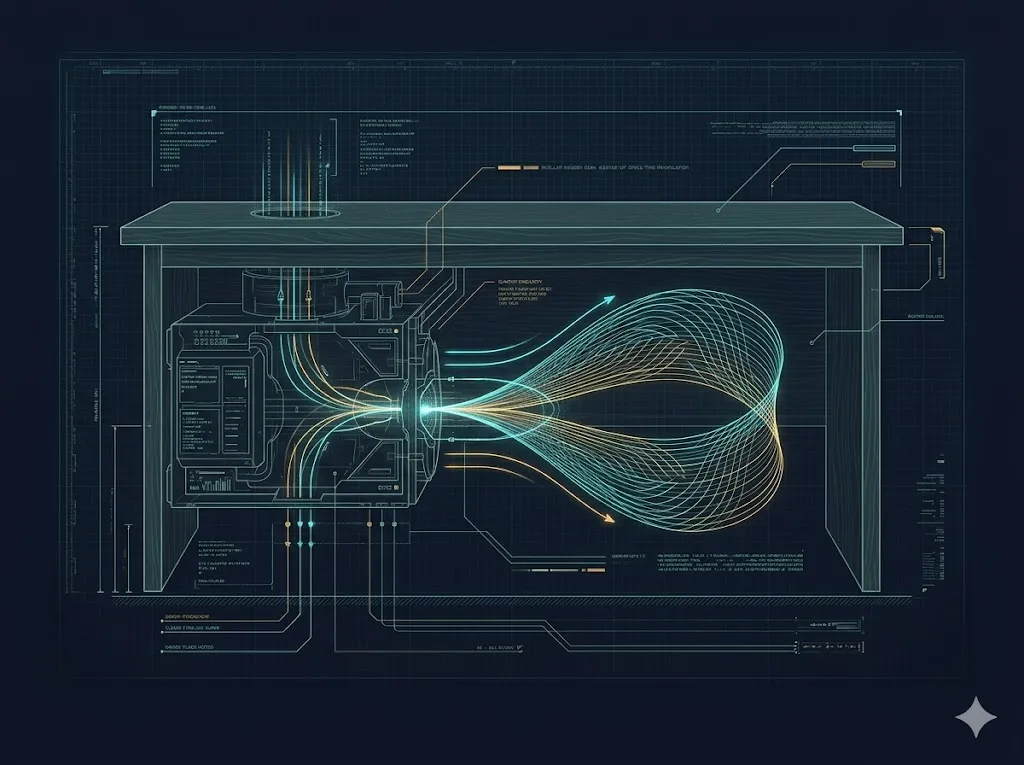 時空を物理的に捻じ曲げ、閉時曲線（CTC）を形成するTime-Machinの技術概念図。