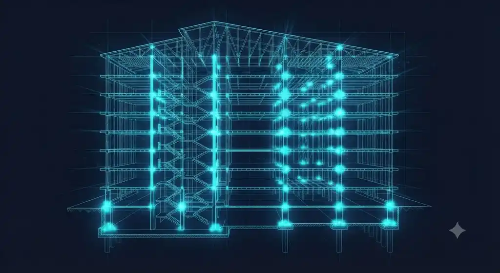 ビッグライトのスペック図解 拡大した建物の断面積と重量の不釣り合いを示す構造図解