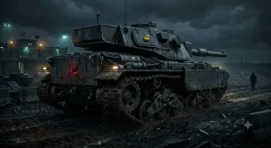 巨大化した兵器が戦場で暴走するシミュレーションイメージ