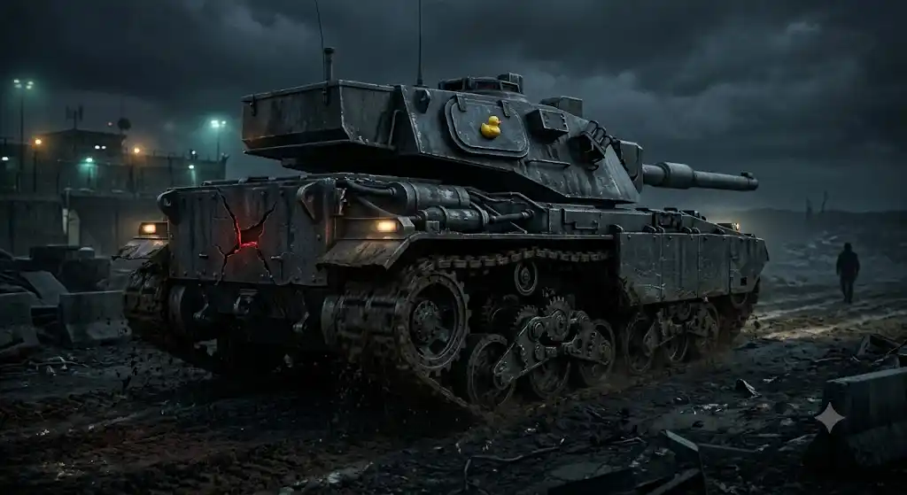 巨大化した兵器が戦場で暴走するシミュレーションイメージ