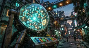 記憶を永久保存する巨大なSFストレージ装置と日常の光景